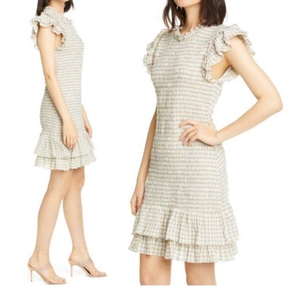 Veronica Beard Dresses & Skirts - Veronica Beard Women CiCi Smocked Seersucker Ruffle Mini Dress Size 10